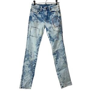 New Ksubi High Times Distressed Mottled Jeans Blue Women's 24 NWT Embroidery